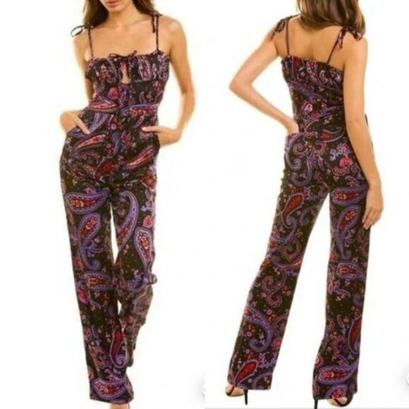 NWT Danielle Bernstein WeWoreWhat Black Paisley Pull-on Jumpsuit Jumper Size 2